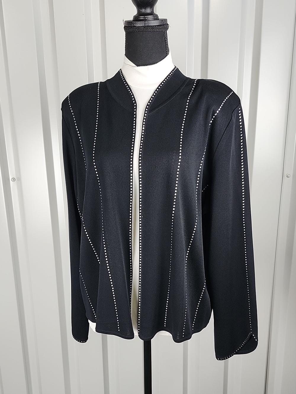 Ming Wang Rhinestone Stud Cardigan Jacket Black XL NWT Open Cocktail Event Glam